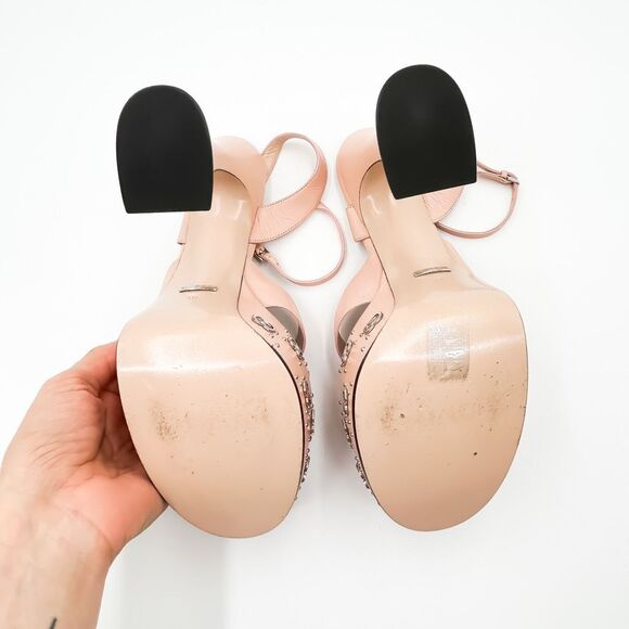 Gucci Janaya GG Studded Platform Sandals EU 40 US 10 Pink Leather High Heel - Picture 10 of 14